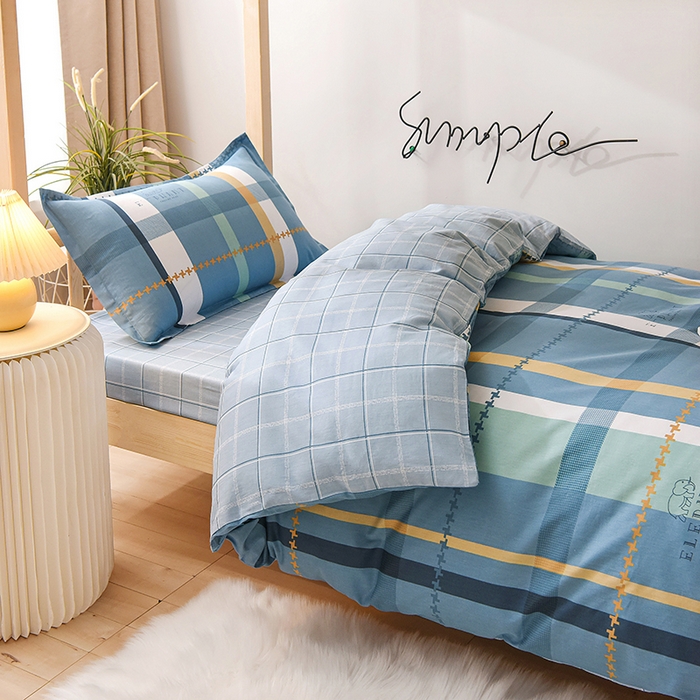 91家纺网 家纺一手货源 找家纺 鑫宇 2025全棉13372床单款印花学生三件套 安迪丝-蓝