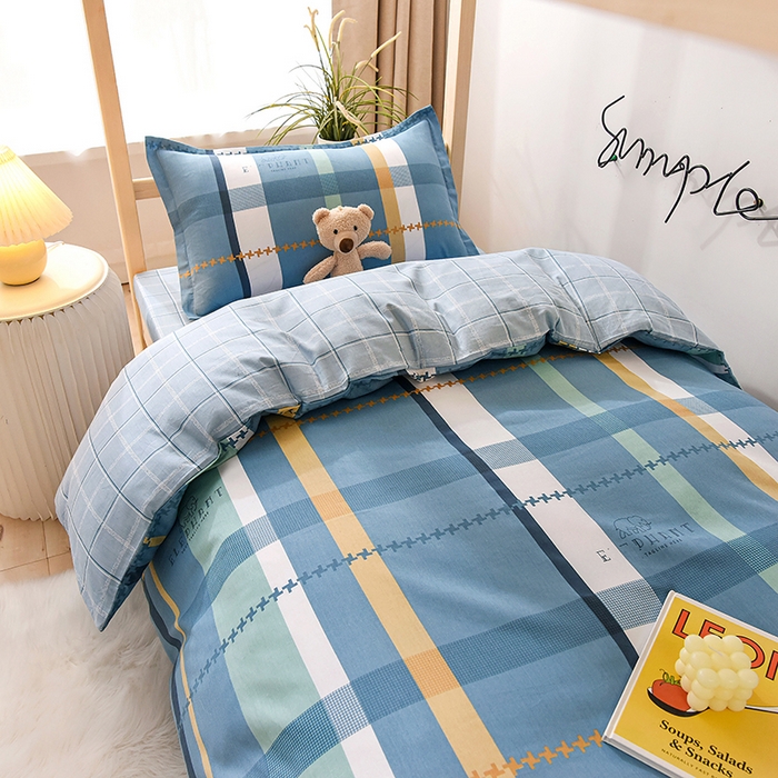 91家纺网 家纺一手货源 找家纺 鑫宇 2025全棉13372床单款印花学生三件套 安迪丝-蓝