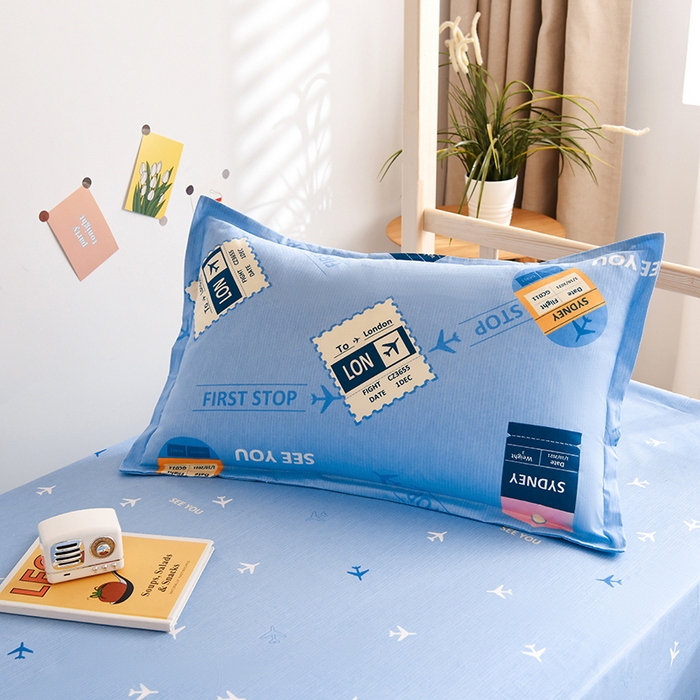 91家纺网 家纺一手货源 找家纺 鑫宇 2025全棉13372床单款印花学生三件套 飞行日记-蓝