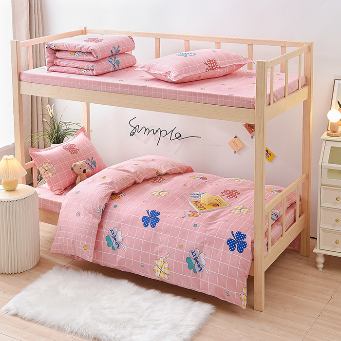 91家纺网 家纺一手货源 找家纺 鑫宇 2025全棉13372床单款印花学生三件套 花季盛典-粉