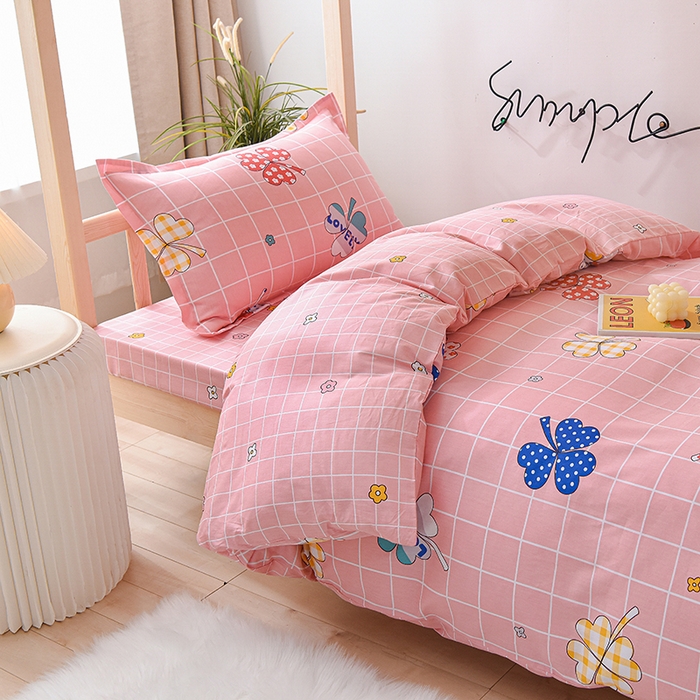 91家纺网 家纺一手货源 找家纺 鑫宇 2025全棉13372床单款印花学生三件套 花季盛典-粉