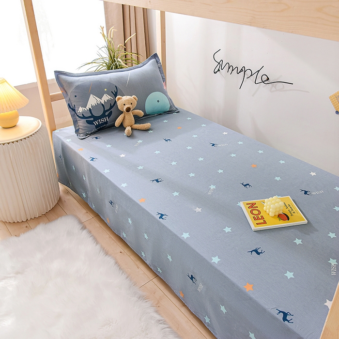 91家纺网 家纺一手货源 找家纺 鑫宇 2025全棉13372床单款印花学生三件套 金鹿角-灰