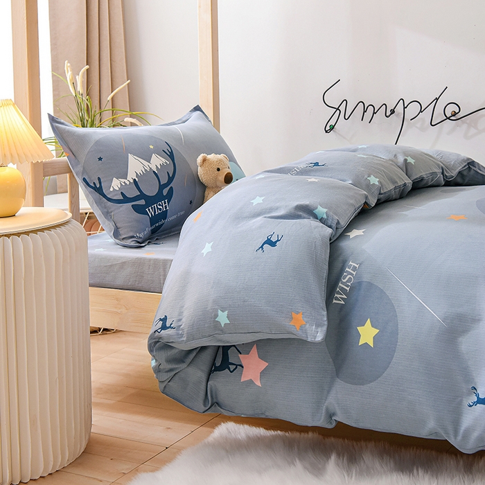 91家纺网 家纺一手货源 找家纺 鑫宇 2025全棉13372床单款印花学生三件套 金鹿角-灰