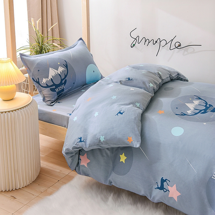 91家纺网 家纺一手货源 找家纺 鑫宇 2025全棉13372床单款印花学生三件套 金鹿角-灰