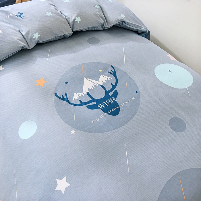 91家纺网 家纺一手货源 找家纺 鑫宇 2025全棉13372床单款印花学生三件套 金鹿角-灰