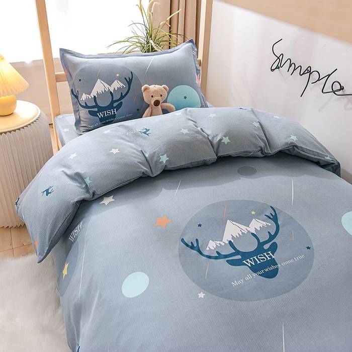 91家纺网 家纺一手货源 找家纺 鑫宇 2025全棉13372床单款印花学生三件套 金鹿角-灰