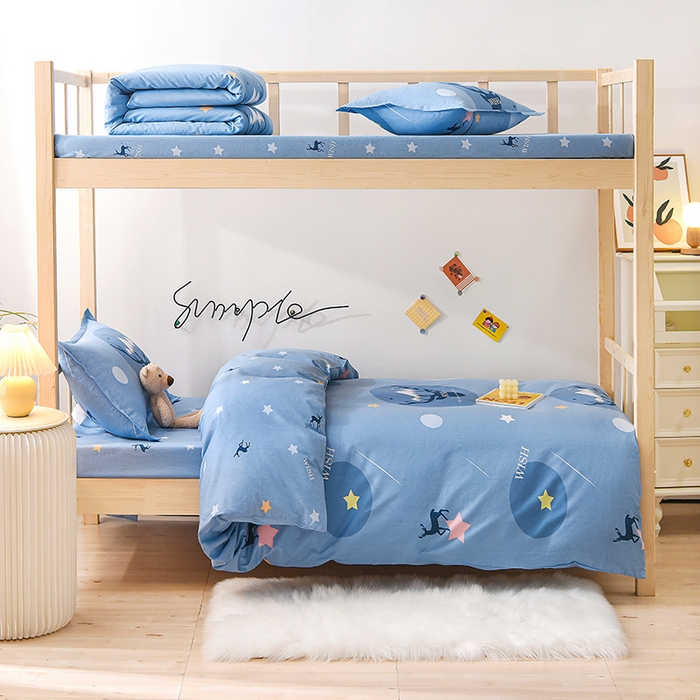 91家纺网 家纺一手货源 找家纺 鑫宇 2025全棉13372床单款印花学生三件套 金鹿角-蓝