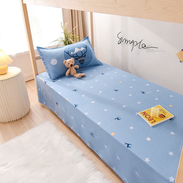 91家纺网 家纺一手货源 找家纺 鑫宇 2025全棉13372床单款印花学生三件套 金鹿角-蓝