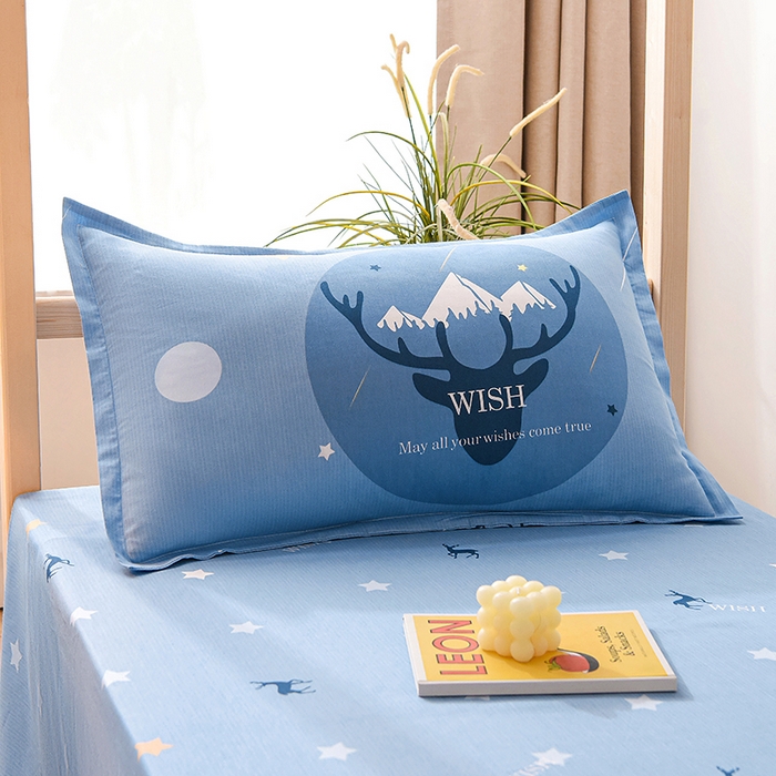 91家纺网 家纺一手货源 找家纺 鑫宇 2025全棉13372床单款印花学生三件套 金鹿角-蓝