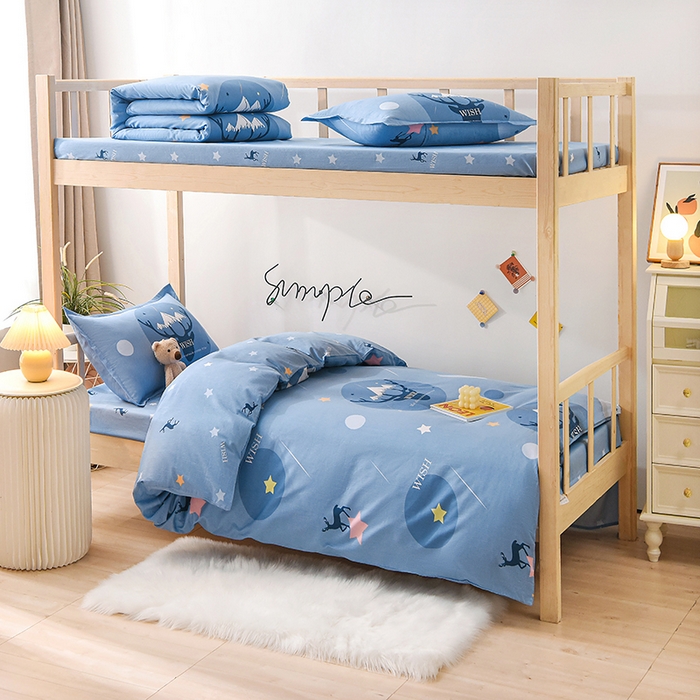 91家纺网 家纺一手货源 找家纺 鑫宇 2025全棉13372床单款印花学生三件套 金鹿角-蓝