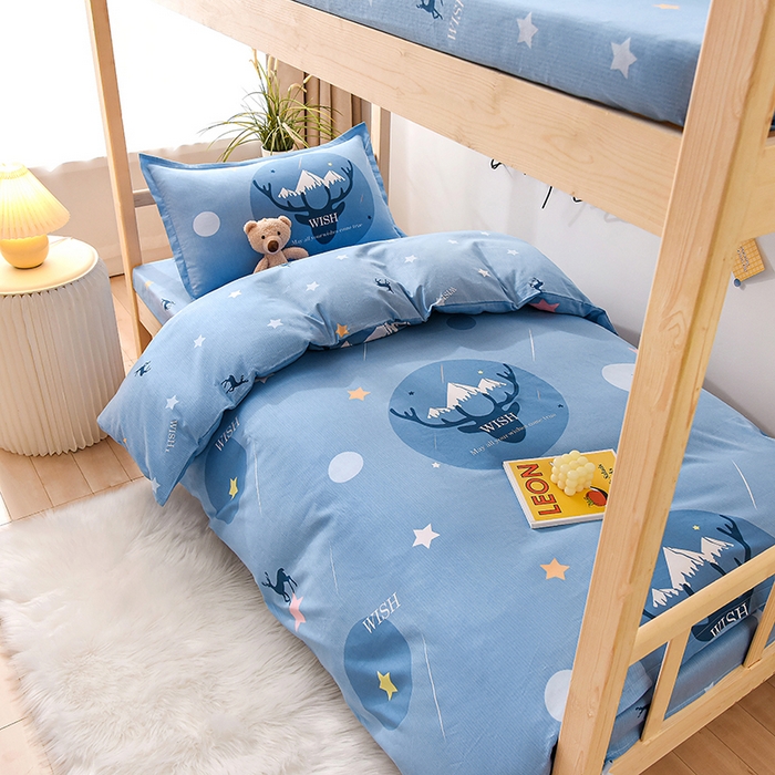 91家纺网 家纺一手货源 找家纺 鑫宇 2025全棉13372床单款印花学生三件套 金鹿角-蓝