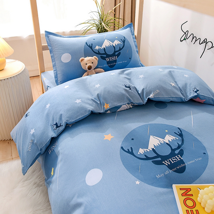 91家纺网 家纺一手货源 找家纺 鑫宇 2025全棉13372床单款印花学生三件套 金鹿角-蓝