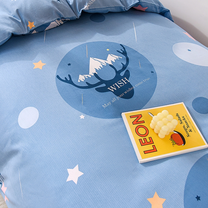 91家纺网 家纺一手货源 找家纺 鑫宇 2025全棉13372床单款印花学生三件套 金鹿角-蓝