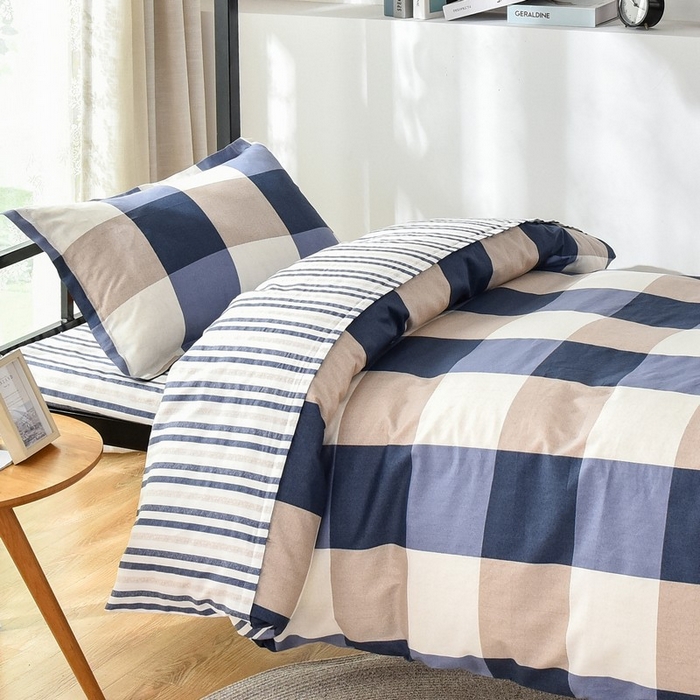 91家纺网 家纺一手货源 找家纺 鑫宇 2025全棉13372床单款印花学生三件套 洛丽塔-蓝