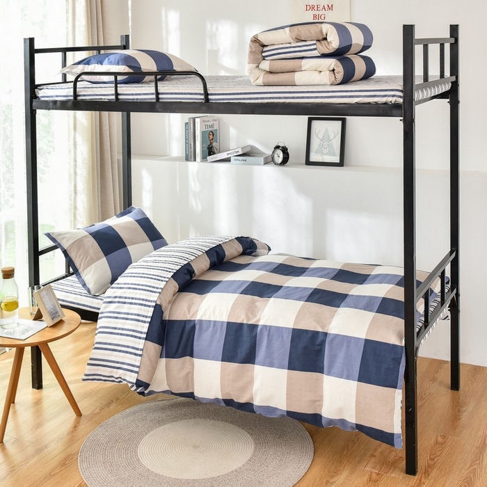 91家纺网 家纺一手货源 找家纺 鑫宇 2025全棉13372床单款印花学生三件套 洛丽塔-蓝