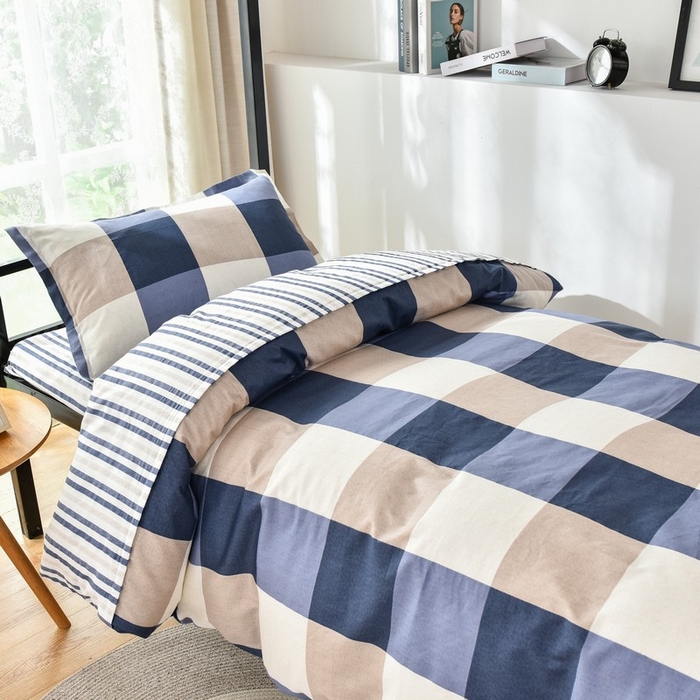 91家纺网 家纺一手货源 找家纺 鑫宇 2025全棉13372床单款印花学生三件套 洛丽塔-蓝