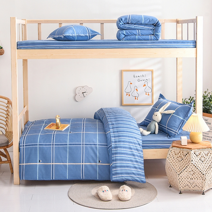 91家纺网 家纺一手货源 找家纺 鑫宇 2025全棉13372床单款印花学生三件套 密林格-蓝