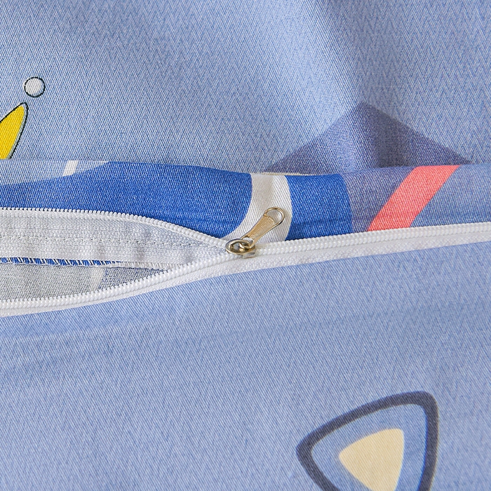 91家纺网 家纺一手货源 找家纺 鑫宇 2025全棉13372床单款印花学生三件套 趣味皇冠-蓝