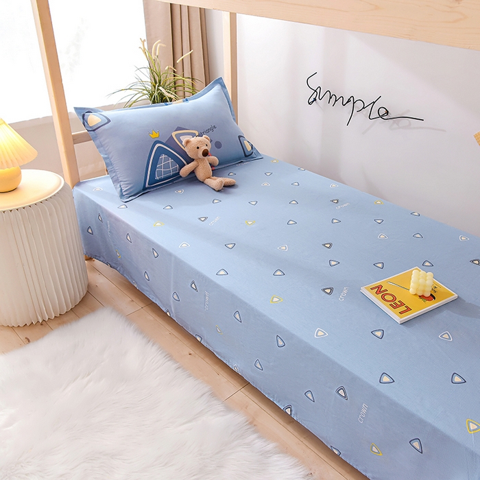 91家纺网 家纺一手货源 找家纺 鑫宇 2025全棉13372床单款印花学生三件套 趣味皇冠-蓝