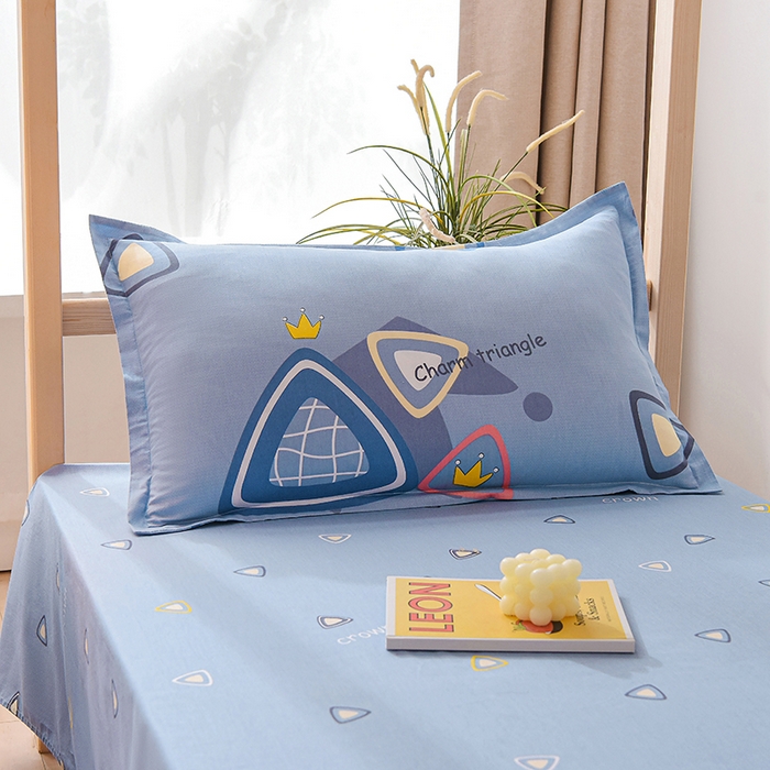 91家纺网 家纺一手货源 找家纺 鑫宇 2025全棉13372床单款印花学生三件套 趣味皇冠-蓝