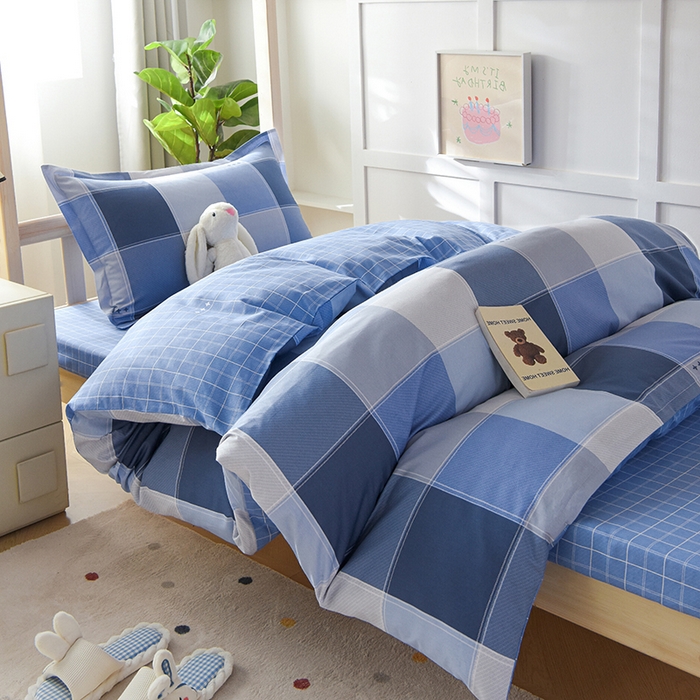 91家纺网 家纺一手货源 找家纺 鑫宇 2025全棉13372床单款印花学生三件套 向往生活-蓝