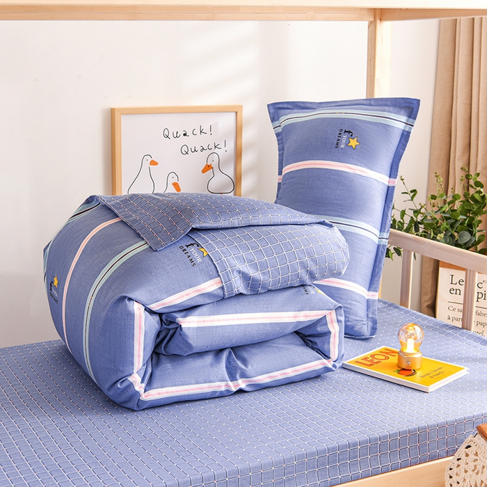 91家纺网 家纺一手货源 找家纺 鑫宇 2025全棉13372床单款印花学生三件套 星梦条纹-灰