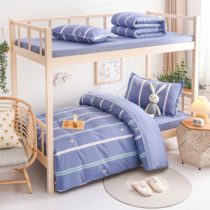 91家纺网 家纺一手货源 找家纺 鑫宇 2025全棉13372床单款印花学生三件套 星梦条纹-灰