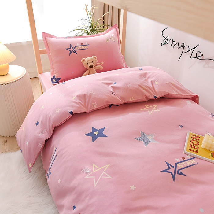 91家纺网 家纺一手货源 找家纺 鑫宇 2025全棉13372床单款印花学生三件套 星途之光-粉