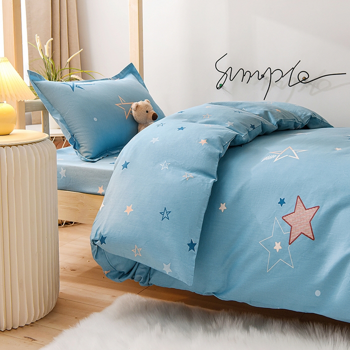91家纺网 家纺一手货源 找家纺 鑫宇 2025全棉13372床单款印花学生三件套 星途之光-蓝