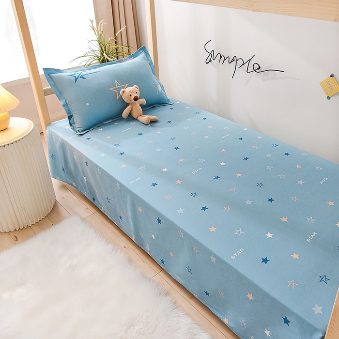 91家纺网 家纺一手货源 找家纺 鑫宇 2025全棉13372床单款印花学生三件套 星途之光-蓝