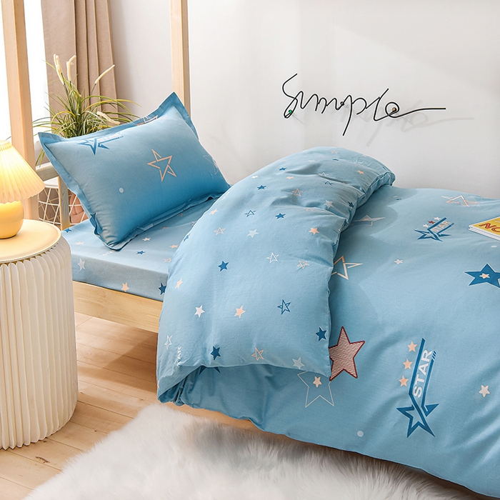 91家纺网 家纺一手货源 找家纺 鑫宇 2025全棉13372床单款印花学生三件套 星途之光-蓝