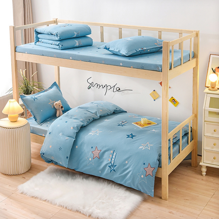 91家纺网 家纺一手货源 找家纺 鑫宇 2025全棉13372床单款印花学生三件套 星途之光-蓝