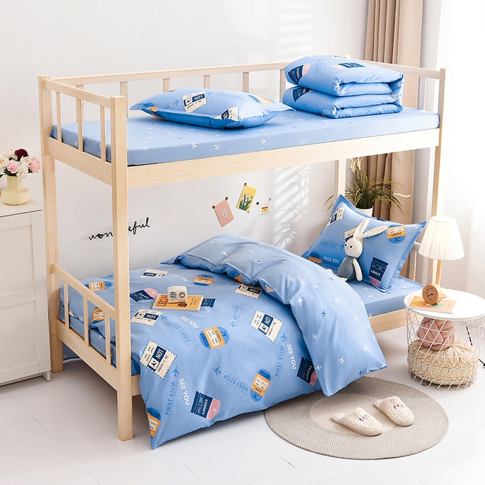 鑫宇 2025全棉13372床单款印花学生三件套 飞行日记-蓝
