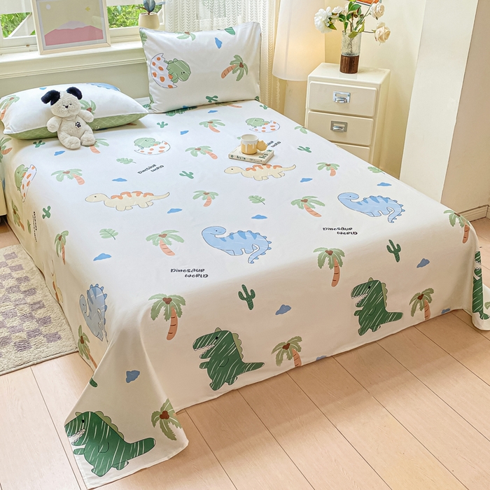 91家纺网 家纺一手货源 找家纺 黑马家居 2025新款全棉纯棉印花单床单床单单件 动漫恐龙