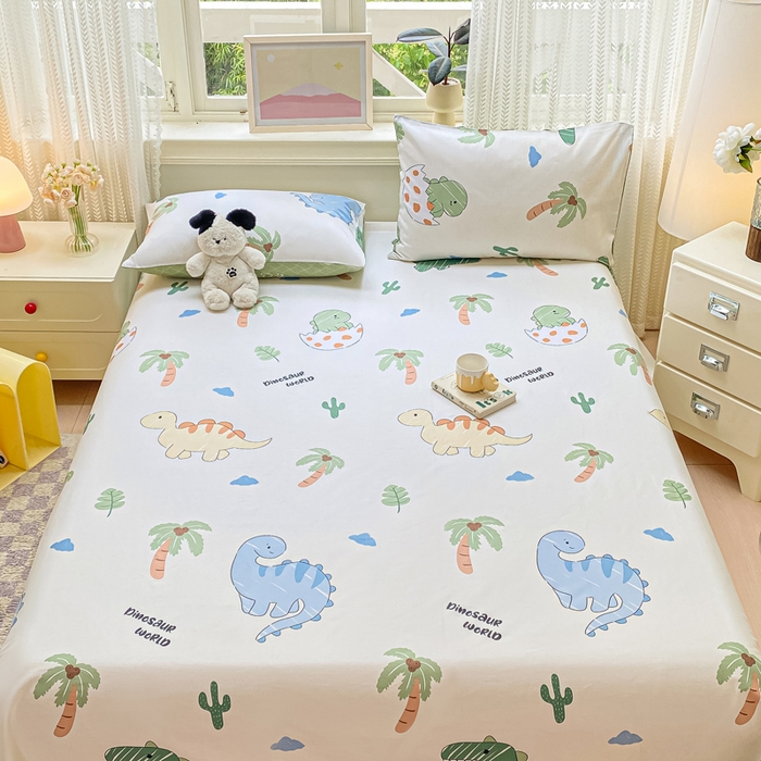 91家纺网 家纺一手货源 找家纺 黑马家居 2025新款全棉纯棉印花单床单床单单件 动漫恐龙