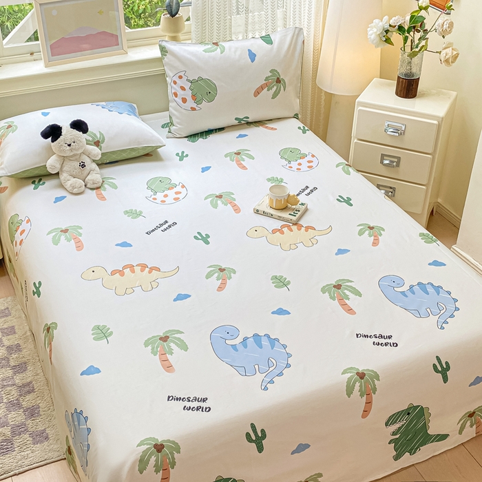 91家纺网 家纺一手货源 找家纺 黑马家居 2025新款全棉纯棉印花单床单床单单件 动漫恐龙