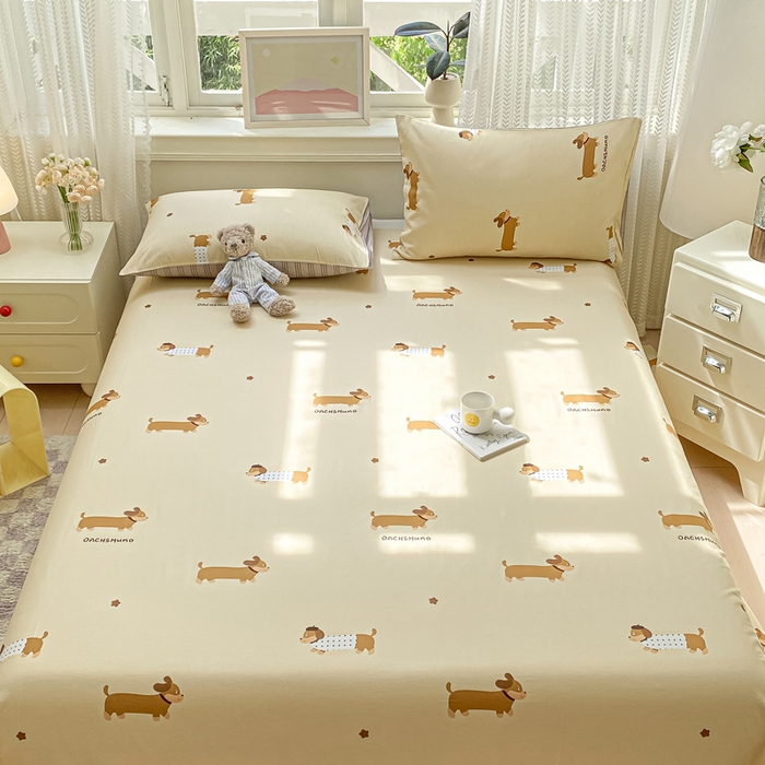 91家纺网 家纺一手货源 找家纺 黑马家居 2025新款全棉纯棉印花单床单床单单件 腊肠犬