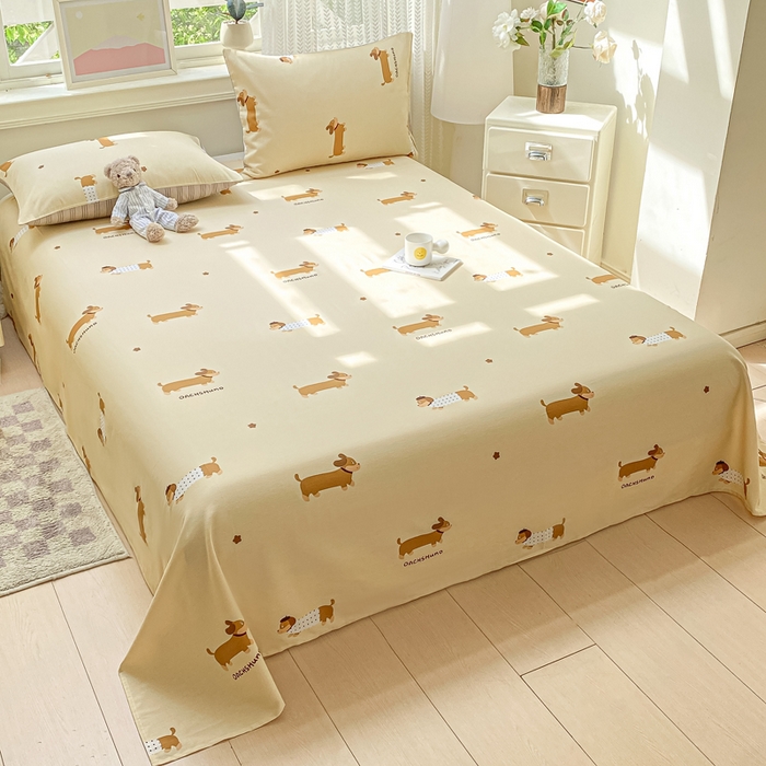 91家纺网 家纺一手货源 找家纺 黑马家居 2025新款全棉纯棉印花单床单床单单件 腊肠犬