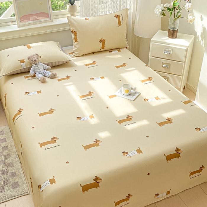 91家纺网 家纺一手货源 找家纺 黑马家居 2025新款全棉纯棉印花单床单床单单件 腊肠犬