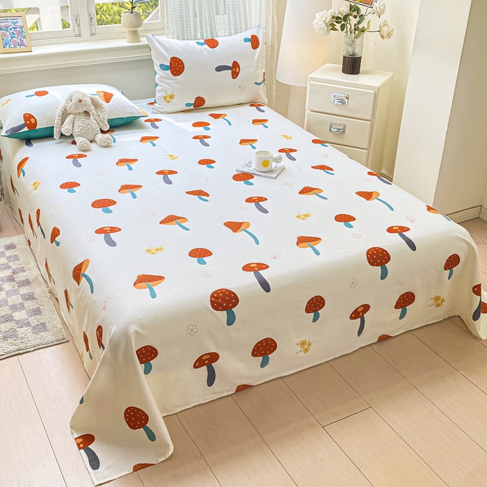 91家纺网 家纺一手货源 找家纺 黑马家居 2025新款全棉纯棉印花单床单床单单件 蘑菇