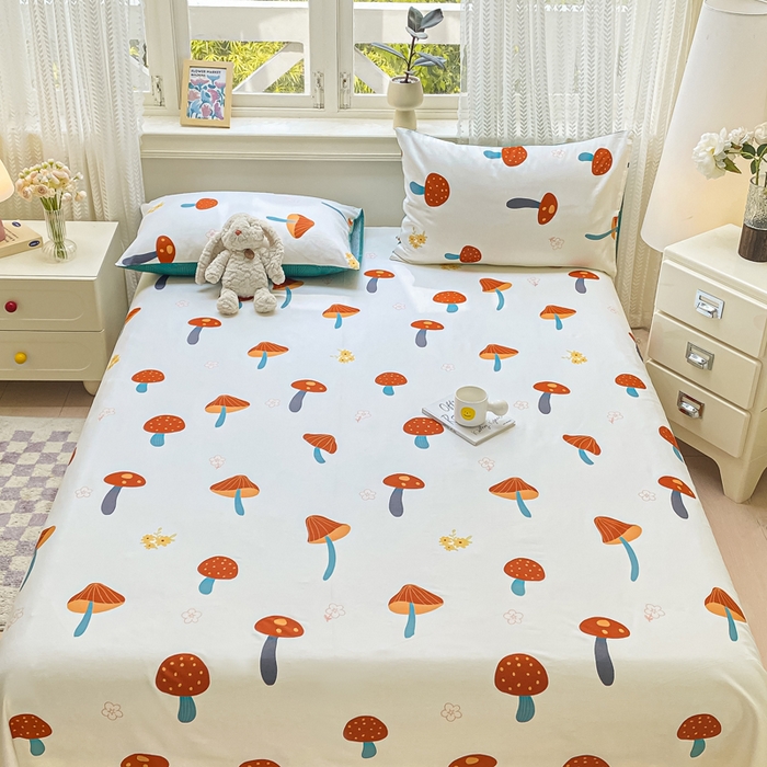 91家纺网 家纺一手货源 找家纺 黑马家居 2025新款全棉纯棉印花单床单床单单件 蘑菇