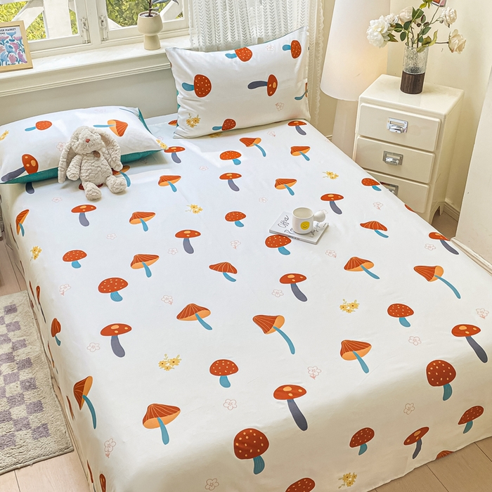 91家纺网 家纺一手货源 找家纺 黑马家居 2025新款全棉纯棉印花单床单床单单件 蘑菇