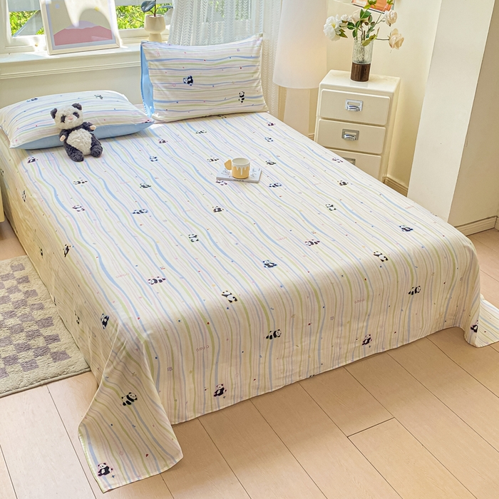 91家纺网 家纺一手货源 找家纺 黑马家居 2025新款全棉纯棉印花单床单床单单件 小熊猫