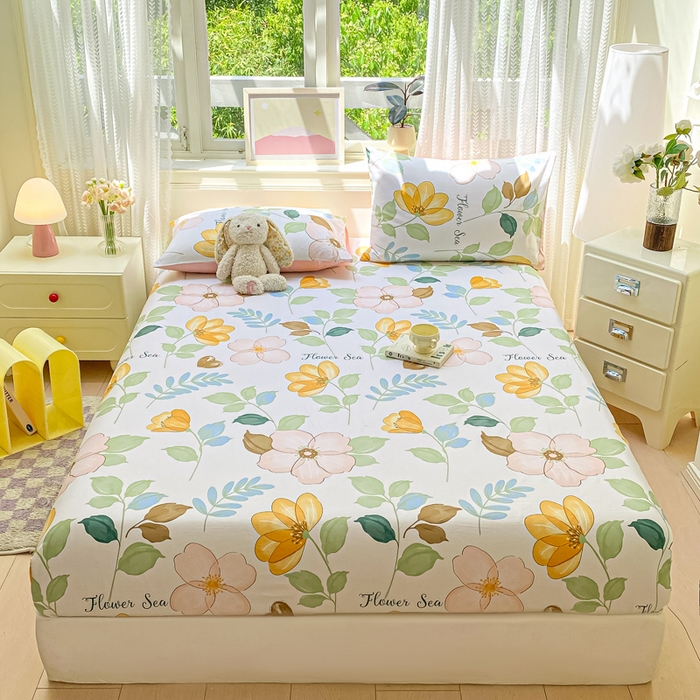 91家纺网 家纺一手货源 找家纺 黑马家居 2025新款全棉纯棉印花单床笠床笠单件 春花秋拾