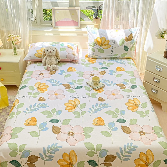 91家纺网 家纺一手货源 找家纺 黑马家居 2025新款全棉纯棉印花单床笠床笠单件 春花秋拾