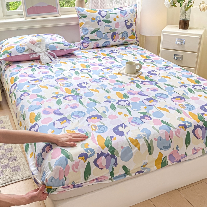 黑马家居 2025新款全棉纯棉印花单床笠床笠单件 粉黛