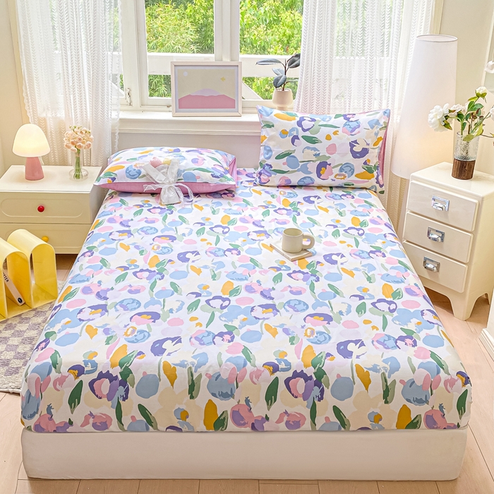 91家纺网 家纺一手货源 找家纺 黑马家居 2025新款全棉纯棉印花单床笠床笠单件 粉黛