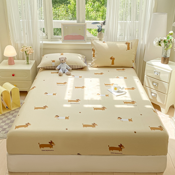 91家纺网 家纺一手货源 找家纺 黑马家居 2025新款全棉纯棉印花单床笠床笠单件 腊肠犬