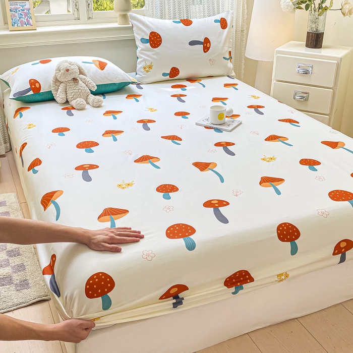 黑马家居 2025新款全棉纯棉印花单床笠床笠单件 蘑菇