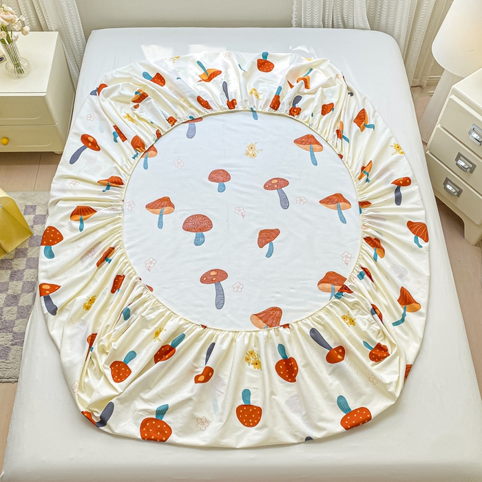 91家纺网 家纺一手货源 找家纺 黑马家居 2025新款全棉纯棉印花单床笠床笠单件 蘑菇